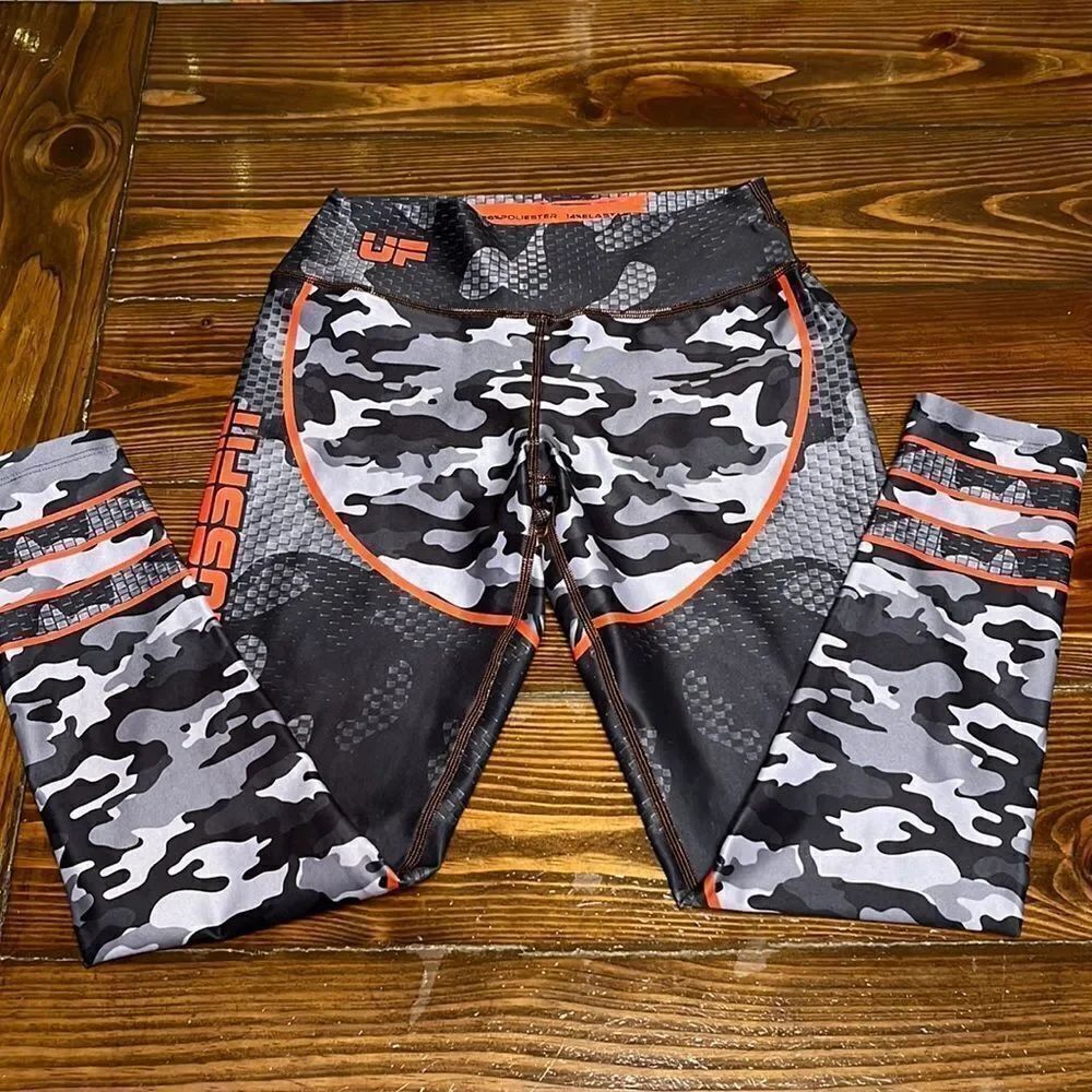 UUY Fit Women’s Camo Gray and Orange Workout Leggings